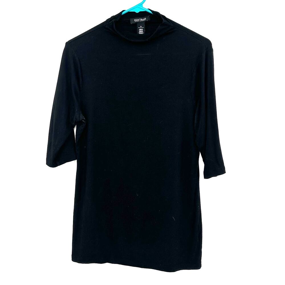 White House Black Market Sz Medium Shirt Black Mock Neck 1/2 Sleeve Solid‎ Basic